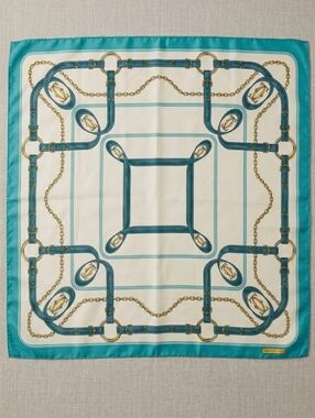 Cartier Must de Cartier Silk Scarf Archival Belt Chain Motif Teal Blue 82cm